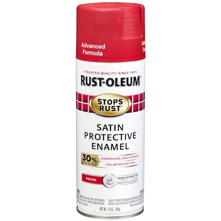 Rust-Oleum Spray Paint, Fire Red, Satin, 12 oz 338943